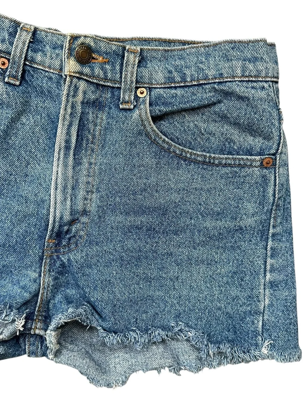 Vintage 90s Levis Medium Wash Zipper Fly Cutoff Cotton Denim Shorts 31” Waist